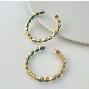 CHEVAUX Gold Hoop Earrings w/ Turquoise Stones